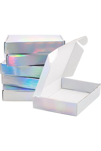 Arabest 12-Pack Iridescent Corrugated Gift Boxes with Lids,8x5.5x1.6 Inches,S...