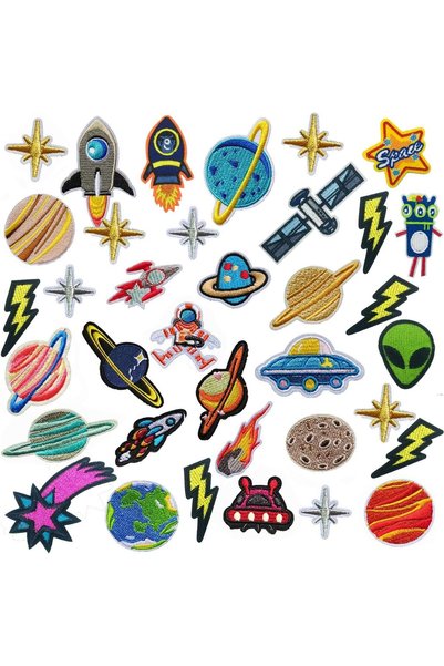 Arabest 35-Piece Solar System Iron-On Embroidered Space Planet Patches for Cl...