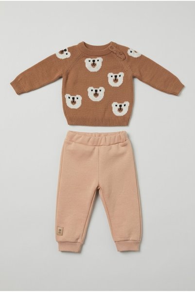 zumino Baby Teddy Bear Patterned Knitwear Sweater and Jogger Set