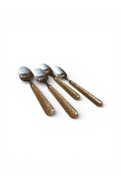 Amefa Set 4 lingurițe – Mâner Glitter Auriu, Oțel Inoxidabil