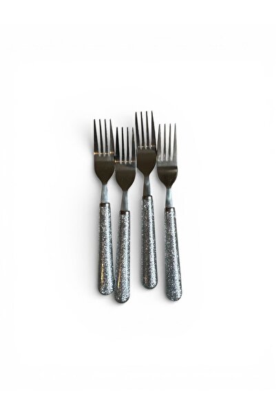 Amefa Set 4 Furculițe – Tacâmuri cu Mâner Glitter Argintiu, Design Modern