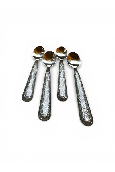 Amefa Set 4 Lingurițe Desert – Tacâmuri cu Mâner Glitter Argintiu, Design Ele...