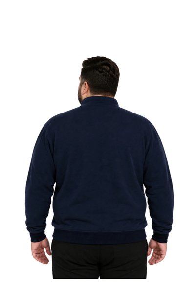 TURHAN TRİKO Navy Blue Thessaloniki High Collar Pocketed Men's Plus Size Cardigan