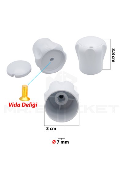 MR.BRACKET Vidalı 7 mm - 5 ad. Radyatör Vanası Başlığı - Geniş Tip Petek Vana Kapağı - Petek Musluk Kafası