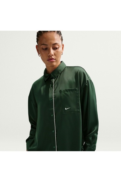 Nike Offline Woven Oversize Saten Kadın Siyah Gömlek-KUZEY SPORT