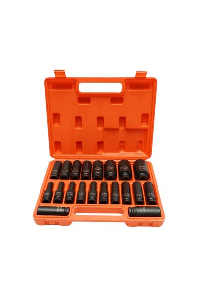 UTB Long impact socket wrench set 8-32mm, square 1/2 inch Cr-Mo 20 pieces Bre...