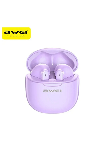 AWEI T68 ENC Earbud Bluetooth Handsfree ακουστικά με θήκη φόρτισης σε μωβ χρώμα