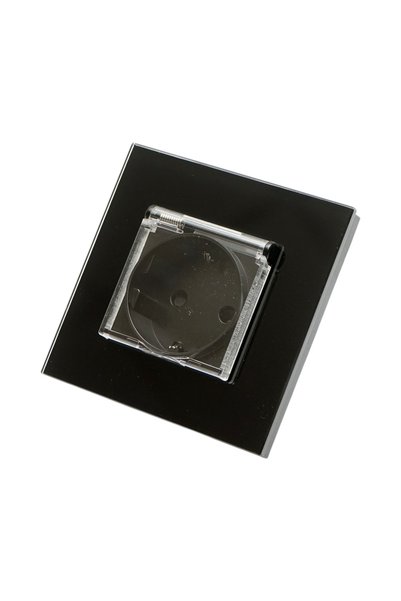 UTB Priza schuko neagra 220V, 16A, capac transparent, rama sticla 86x86x34mm