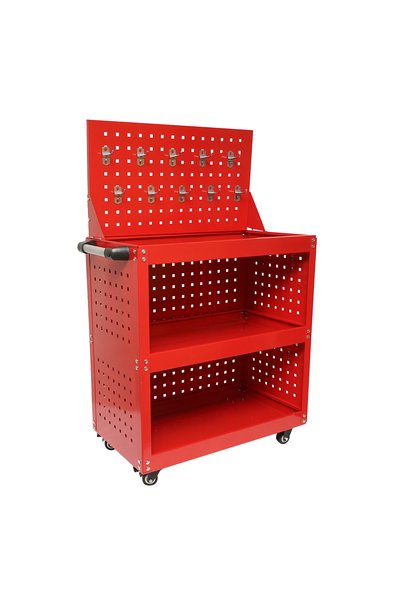UTB Carucior scule metalic pe roti cu 3 rafturi si panou perforat cu suporti ...