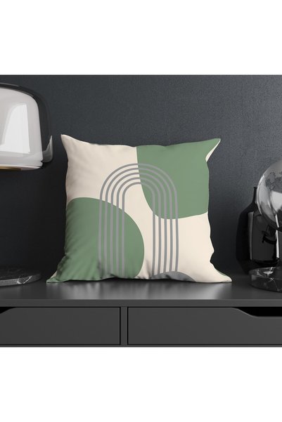 Şah Dekor Bohemian Boho Themed Green Cream Color Digital Printed Gift Throw Pillow Cover Set of 6 Boho