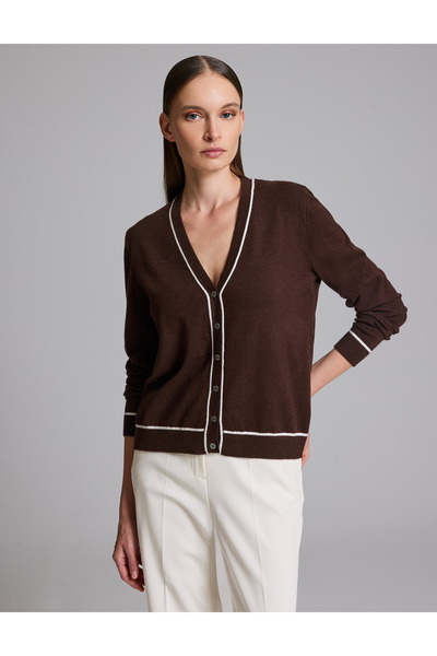 Pierre Cardin Cardigan maro, slim fit, tricotaj de bază 50333949-VR029