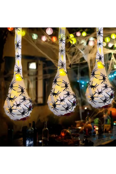 TAPIT Halloween Light Up Spider Egg Sacks Hanging Decoration Set of 3, LED Sp...