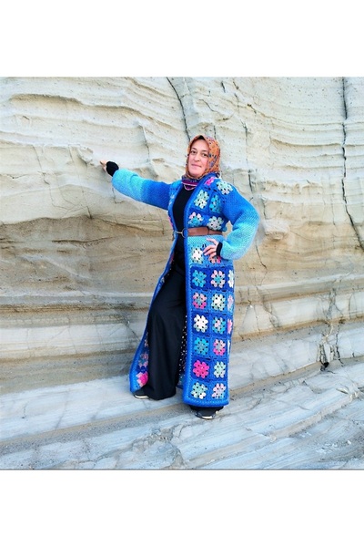 Genel Markalar Motifli Maxi Hırka , Örgü Batik Uzun Hırka