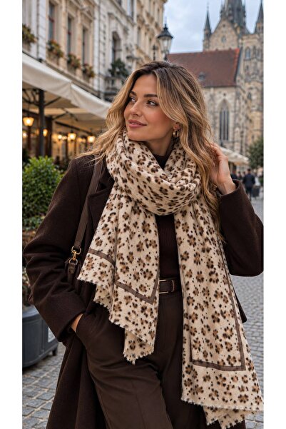 BALIENTE Șal de damă cu model leopard bej 90x180 cm