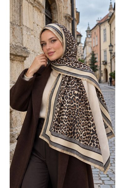 BALIENTE Şal hijab pentru femei cu model leopard bej 90x180 cm