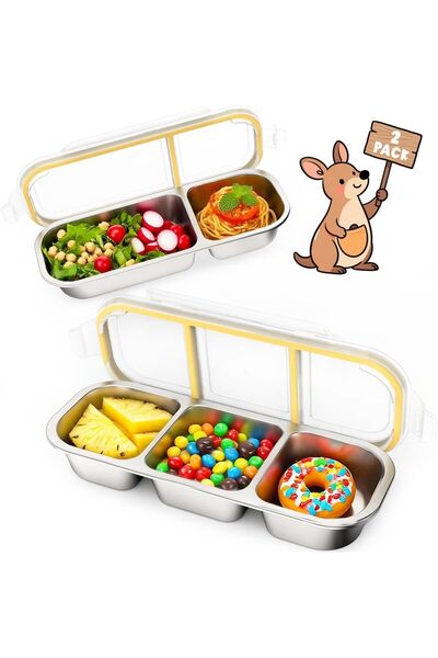 Arabest 2 Pack Reusable Stainless Steel Snack Containers with Lids,2 and 3 Co...