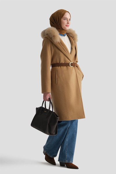 Armine Fur Wool Cashmere Coat Camel