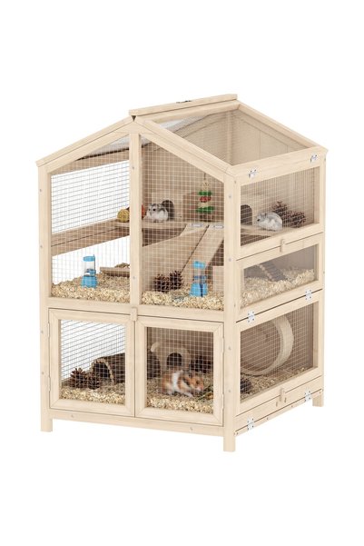 Generic Brand Cușcă de hamster din lemn – Cușcă pentru rozătoare și animale m...