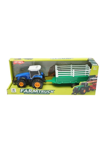 UTB Tractor albastru cu remorca, 304x85x83mm jucarie copii +3 ani