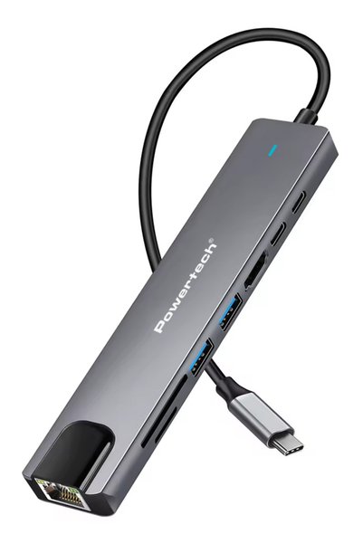 POWERTECH docking station PT-1537, 8 θυρών, USB-C σύνδεση, 100W PD, 1000Mbps,...