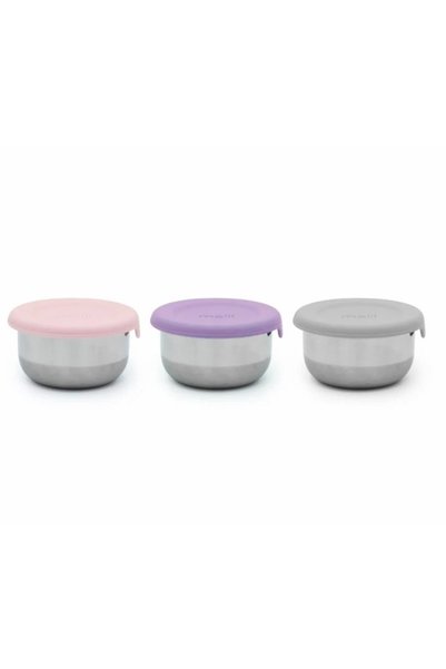 Melii SET 3 RECIPIENTE MINI INOX CU CAPAC SILICON, MELII, ROZ MOV GRI