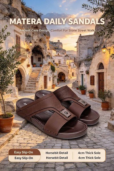 ArabTread Men's Casual Sandals – Square Horsebit Buckle & 4cm Thick Sole