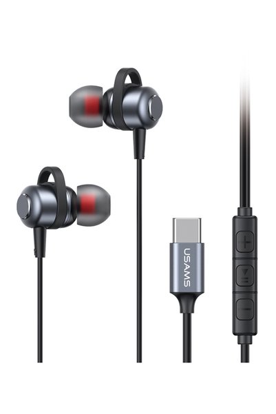 Usams earphones με μικρόφωνο US-SJ758, USB-C σύνδεση, μεταλλικά, 1.2m, γκρι