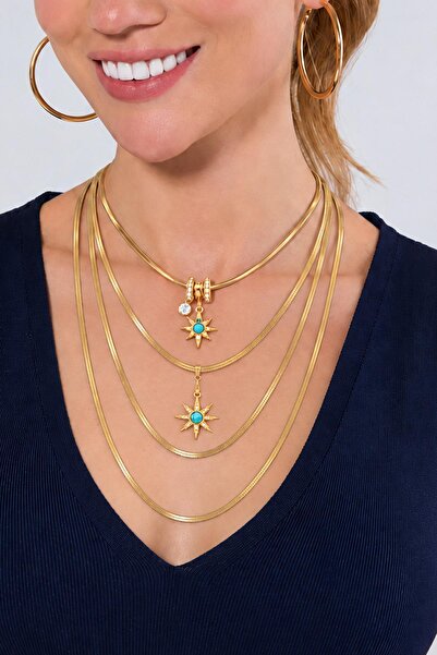 New Obsessions Blue North Star Layered Combination Steel Necklace