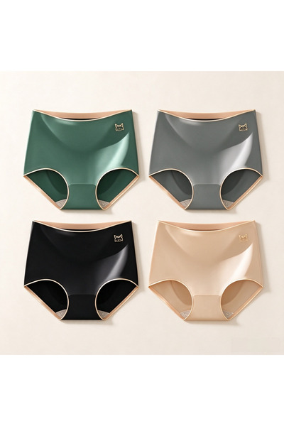 MiiOW Women High Waist Seamless Underwear, Soft Breathable No Show Panties, 4 Pack Ladies Stretch Briefs for Daily Wear