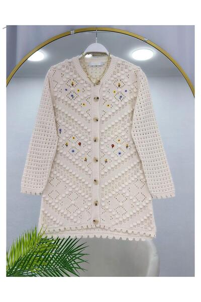 YEDİLALE UZUN KIRÇİÇEĞİ AJURLU TRİKO ÖRME HIRKA [ 80 cm ort]