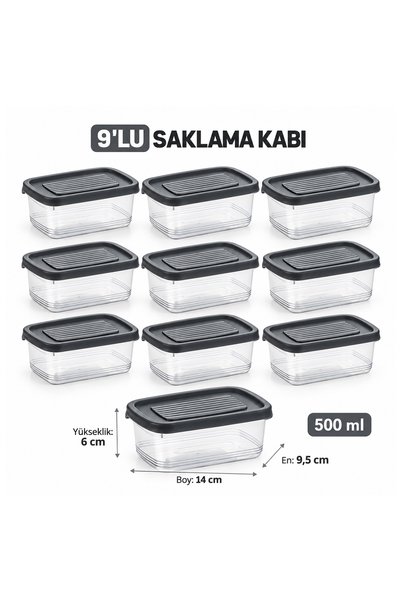 Porsima 1342 9'lu 500 ml Festiva Saklama Kabı Seti Gri - Şeffaf Kahvaltılık, Kuruyemiş & Erzak Saklama Kabı
