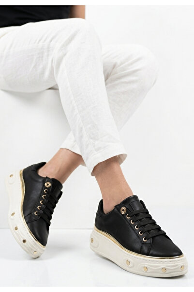 ich1one Bebi Black Leather White Sole Lace-Up Sports Shoes