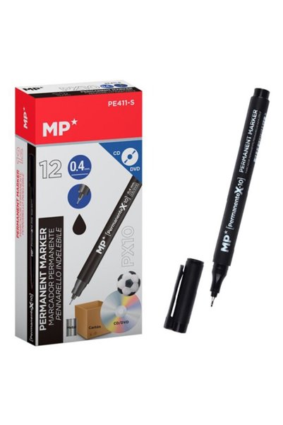 MP ανεξίτηλος μαρκαδόρος PE411-S για CD-DVD, 0.4mm, μαύρος, 12τμχ