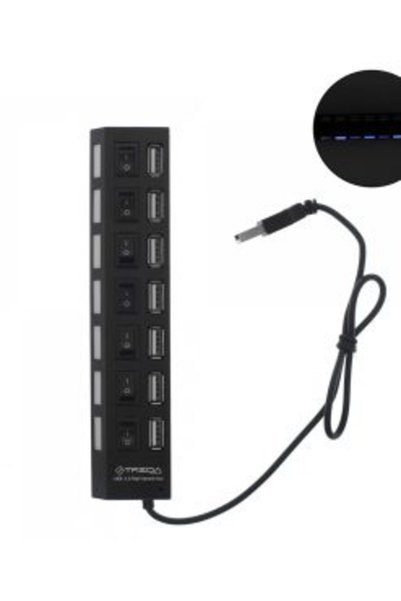 Treqa USB Hub 3.0 με 7 Θύρες USB-A και διακόπτες USB-7 Μαύρο