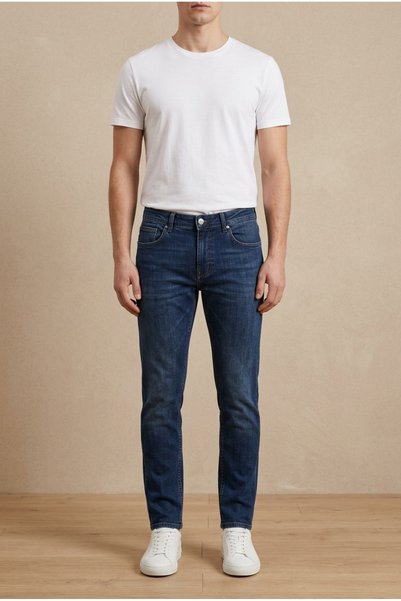 OEM Blugi barbati casual regular fit cu prespalare discreta si cusaturi ton p...