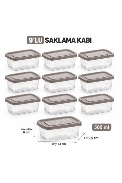 Porsima 1342 9'lu 500 Ml Festiva Saklama Kabı Seti Latte - Şeffaf Kahvaltılık, Kuruyemiş & Erzak Saklama Kabı
