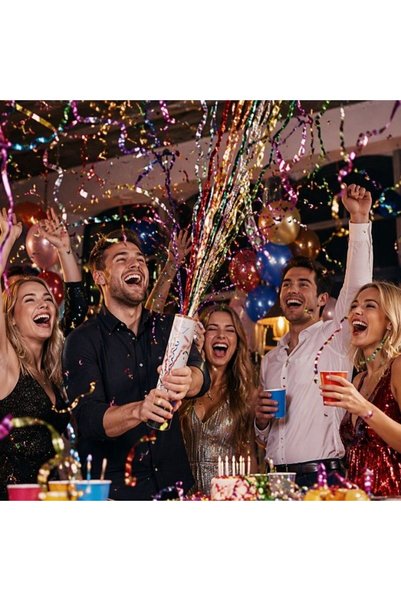Re Confetti cannon with metallic ribbons, 24 pieces, manual bow cannon for pa...