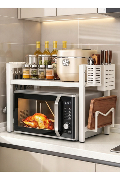 Generic Extensible microwave oven rack for kitchen countertop storage, with 3...