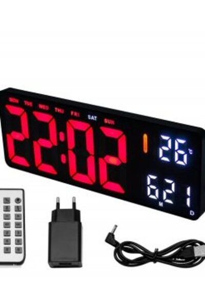 OEM Ψηφιακό LED Ρολόι 35 x 3.2 x 13cm, Ξυπνητήρι, Θερμόμετρο, Συγχρονισμό Blu...