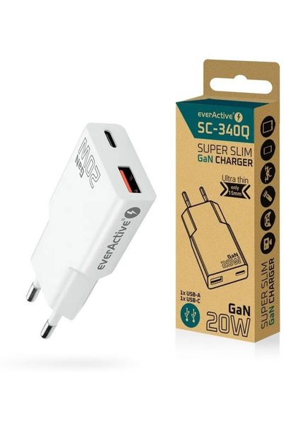 everActive Φορτιστής GaN Υπέρλεπτος USB QC3.0 και USB-C PD 20W - (SC-340Q)