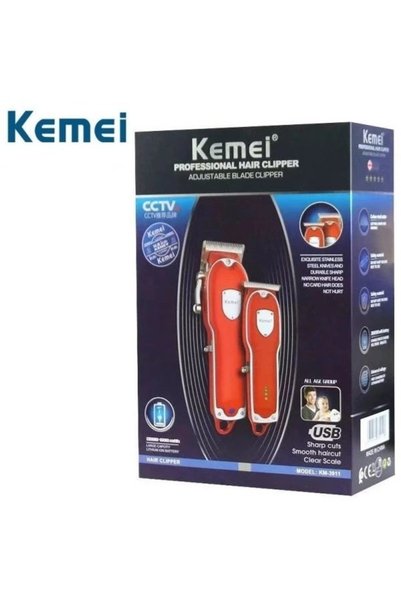 Kemei Σετ Κουρευτικής Μηχανής KM-3911 Κόκκινο, Μπαταρίας, Μαλλιά/Γένια/Σώμα
