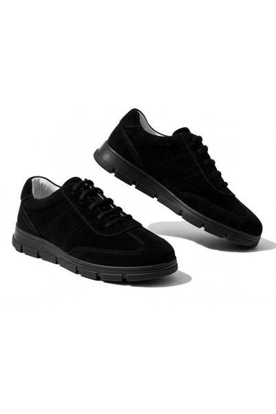 NE&VE SHOES Pantofi sport de damă cu șireturi din piele intoarsa neagra