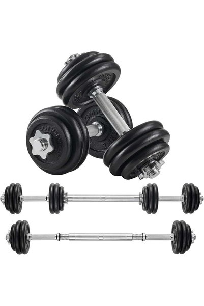 SONGMICS Set gantere reglabile 30 kg fontă, 12 discuri, cu bară extensibilă
