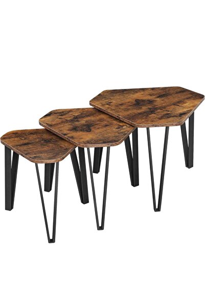VASAGLE Set de 3 măsuțe de cafea suprapuse, stil industrial, diametru 40, 51 ...
