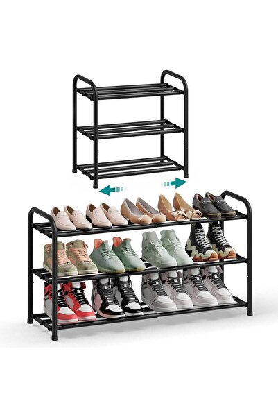 SONGMICS Raft de pantofi extensibil, 3 niveluri, metalic, pentru până la 12 p...