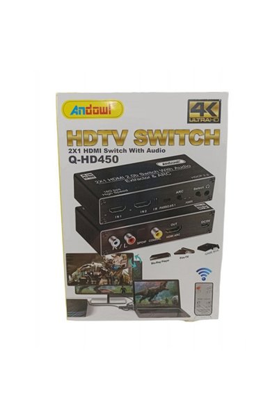 Andowl HDMI Switch 2x1 Ultra HD 4K με Τηλεχειριστήριο Q-HD450