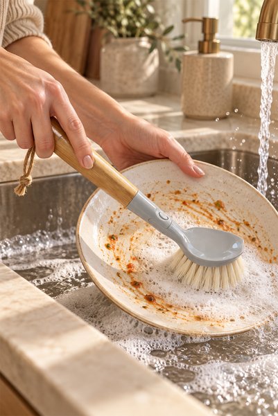 Miss Clean Doğal Bambu Saplı Bulaşık Fırçası Seti – Değiştirilebilir Başlıklı, Standlı, Çok Amaçlı Mutfak Temizlik Seti