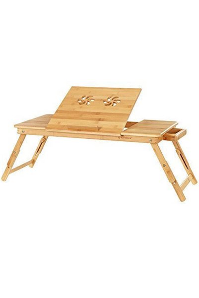 SONGMICS Masă pliabilă pentru laptop, din bambus, cu ventilație și picioare r...