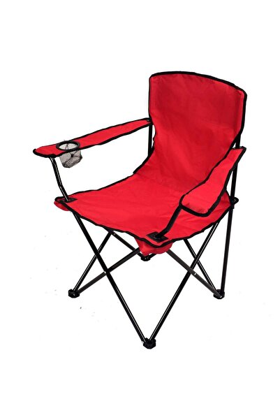 MyOfficeShop Scaun pliant pentru camping sau pescuit, suport pentru pahar, roșu