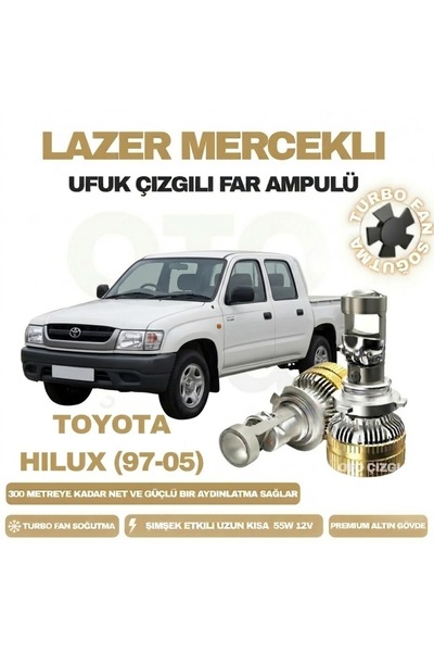 Oto Çizgi Toyota Hilux 1997 - 2005 Mercek Led Ufuk Çizgili Far Ampulü Led Şimşek Etkili